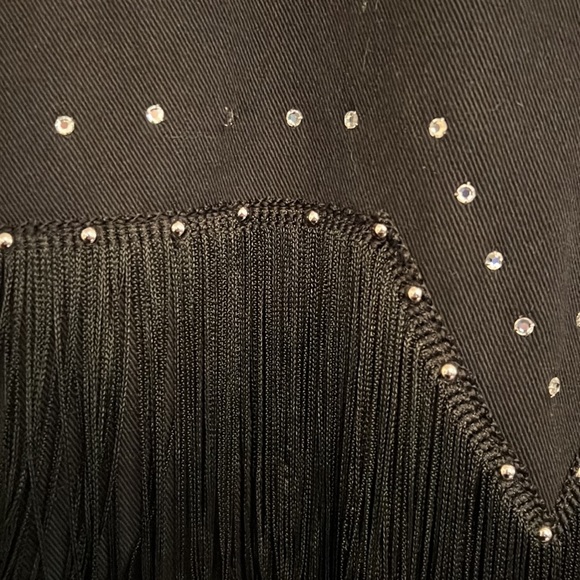 Vintage David David Rhinestone and Fringe Denim Jacket - Picture 6 of 7